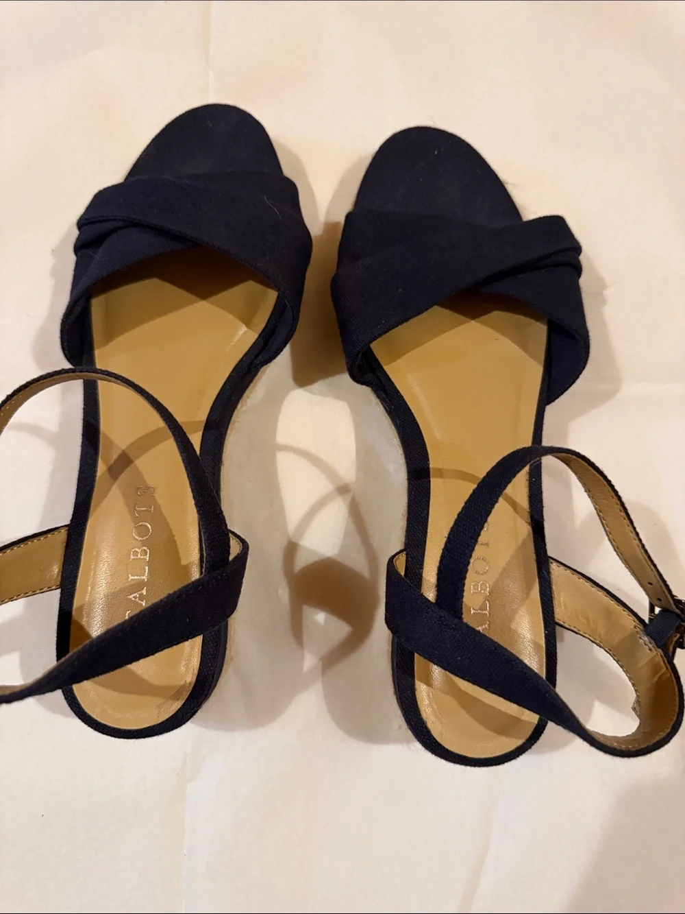 Talbots Navy Crisscross Open-Toe Ankle-Strap wedge Sandals